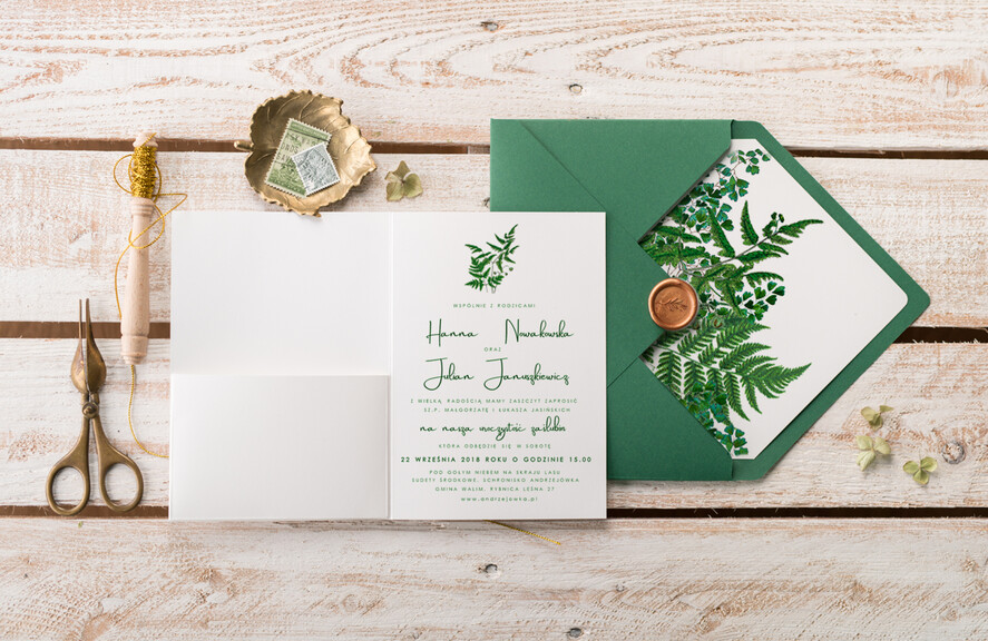 Zaproszenia ślubne Natura Paprtoka Zaproszenia Ślubne Minimalistyczne Zaproszenia na Ślub Delikatne z paprtokami Zaproszenie Ślubne rustykalne 3