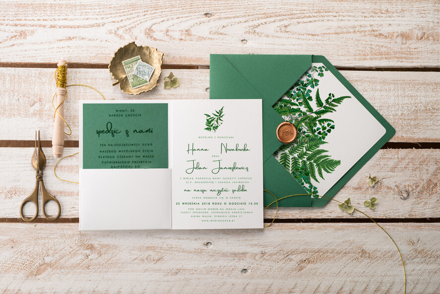 Zaproszenia ślubne Natura Paprtoka Zaproszenia Ślubne Minimalistyczne Zaproszenia na Ślub Delikatne z paprtokami Zaproszenie Ślubne rustykalne 4