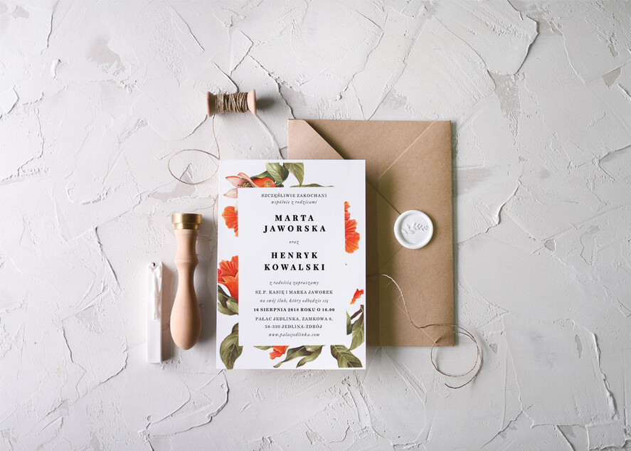 Zaproszenia ślubne Natura zaproszenia i zawiadomienia na ślub, botaniczne motywy boho kwiaty2