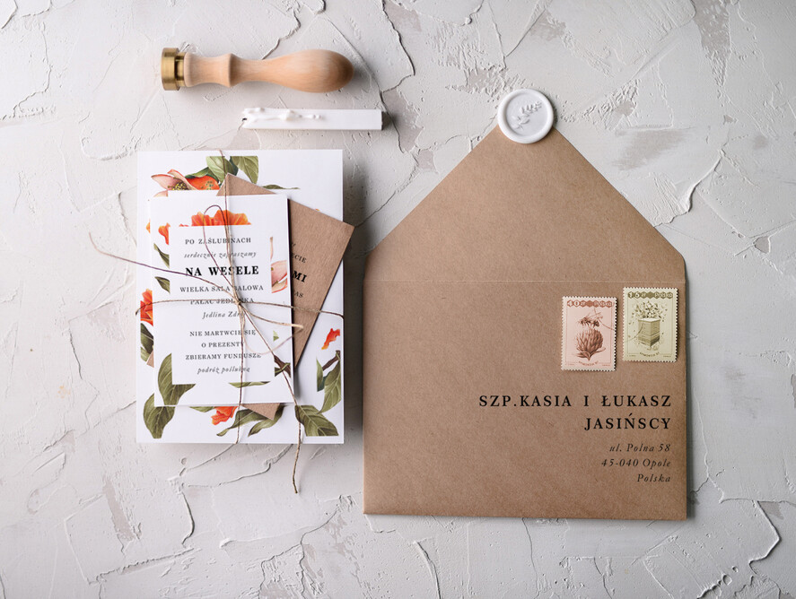 Zaproszenia ślubne Natura zaproszenia i zawiadomienia na ślub, botaniczne motywy boho kwiaty6