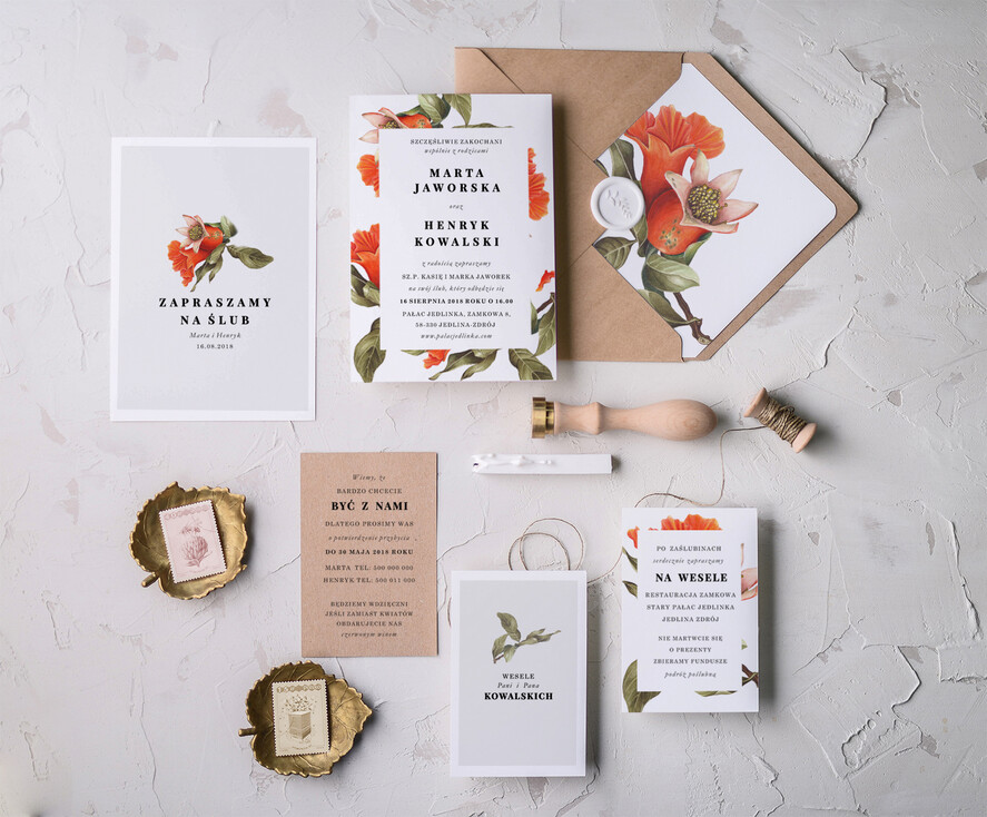 Zaproszenia ślubne Natura zaproszenia i zawiadomienia na ślub, botaniczne motywy boho kwiaty0