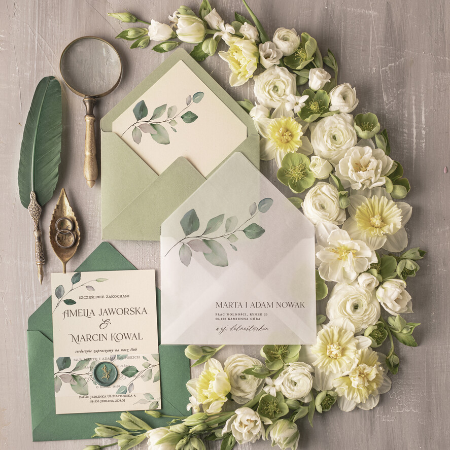 Zaproszenia ślubne Natura Proste Eukaliptus Zaproszenia Ślubne Lak  Minimalistyczne Zaproszenia na Ślub Delikatne Zaproszenie Ślubne4