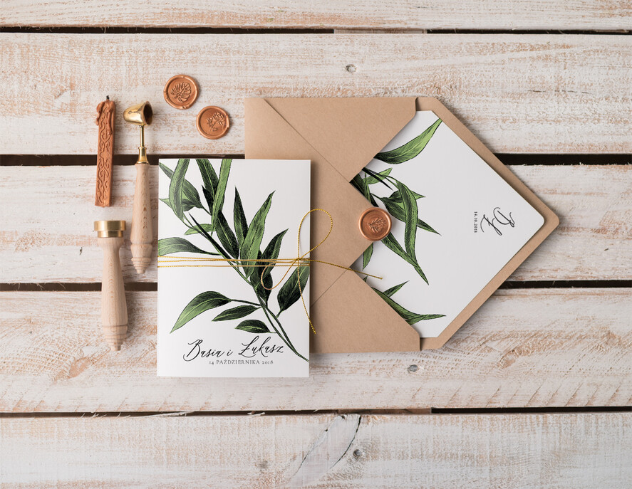 Zaproszenia ślubne Natura rustykalne zaproszenia slubne eukaliptus zaproszenia na ślub eko papier zloty sznurek1