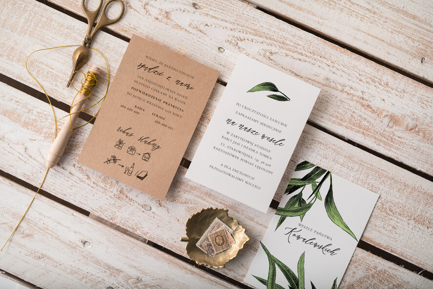 Zaproszenia ślubne Natura rustykalne zaproszenia slubne eukaliptus zaproszenia na ślub eko papier zloty sznurek3