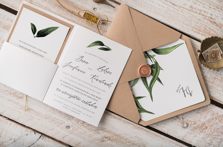 Zaproszenia ślubne Natura rustykalne zaproszenia slubne eukaliptus zaproszenia na ślub eko papier zloty sznurek4