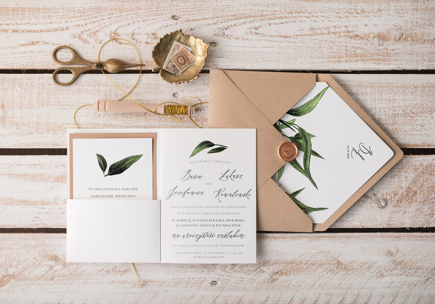 Zaproszenia ślubne Natura rustykalne zaproszenia slubne eukaliptus zaproszenia na ślub eko papier zloty sznurek5