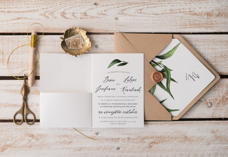 Zaproszenia ślubne Natura rustykalne zaproszenia slubne eukaliptus zaproszenia na ślub eko papier zloty sznurek7