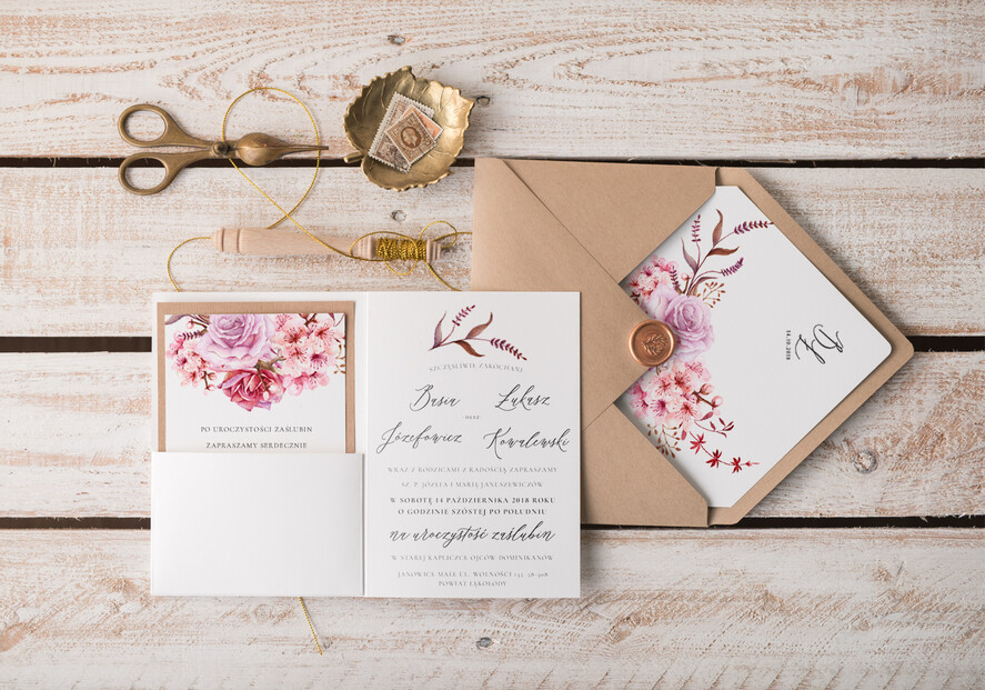 Zaproszenia ślubne Natura Eleganckie zaproszenia na ślub rustykalny eko papier Zaproszenia Ślubne piwonie wiosenne5