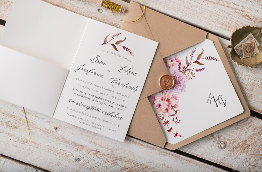 Zaproszenia ślubne Natura Eleganckie zaproszenia na ślub rustykalny eko papier Zaproszenia Ślubne piwonie wiosenne6