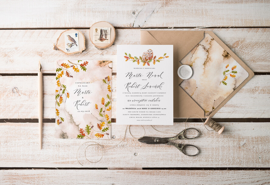 Zaproszenia ślubne Natura Proste Jesienne Zaproszenia Ślubne Sowy Zaproszenia na Ślub Minimalistyczne Zaproszenie na Ślub dla geeków Slub kujonów1
