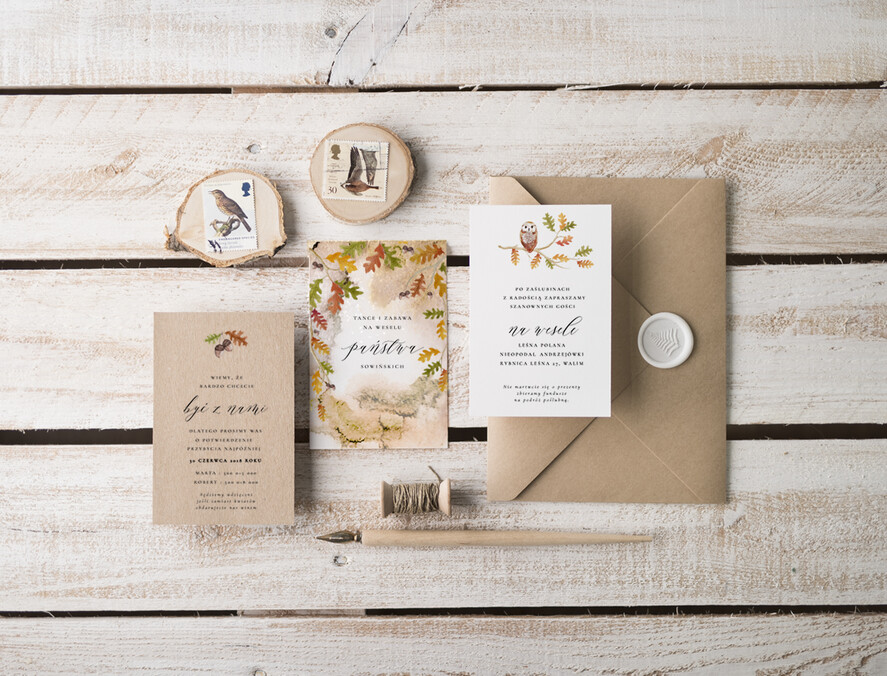 Zaproszenia ślubne Natura Proste Jesienne Zaproszenia Ślubne Sowy Zaproszenia na Ślub Minimalistyczne Zaproszenie na Ślub dla geeków Slub kujonów2
