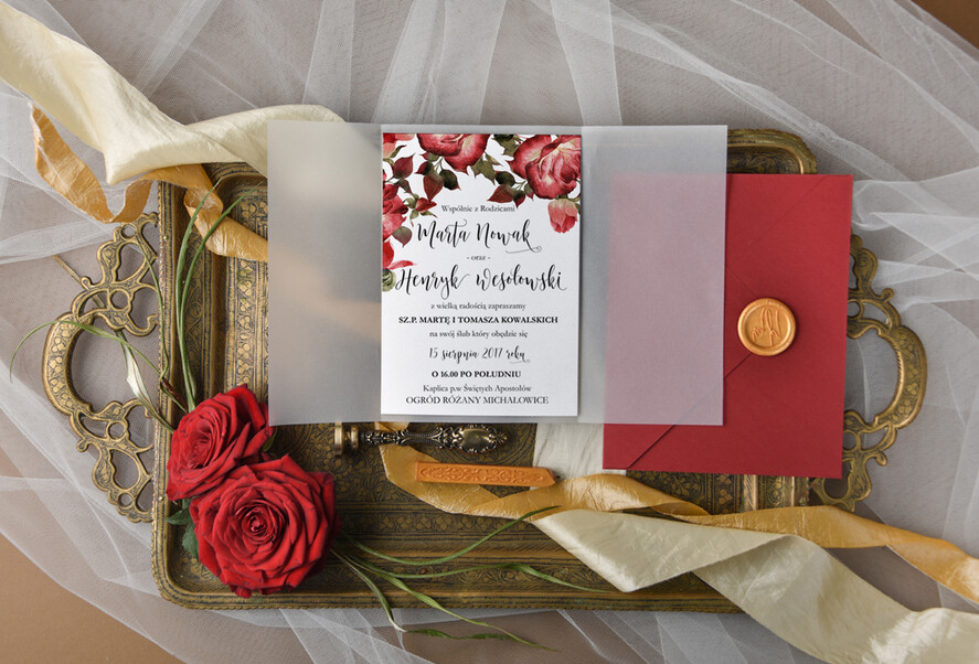 Zaproszenia ślubne Natura modne zaproszenia ślubne z bordowymi kwiatami3