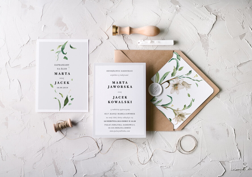 Zaproszenia ślubne Natura Proste Zaproszenia Ślubne Lilie Zaproszenia na Ślub Rustykalne Minimalistyczne Zaproszenie na Ślub Białe Lilie3