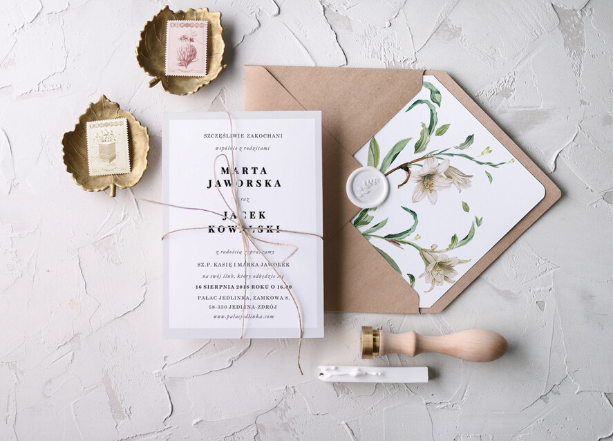 Zaproszenia ślubne Natura Proste Zaproszenia Ślubne Lilie Zaproszenia na Ślub Rustykalne Minimalistyczne Zaproszenie na Ślub Białe Lilie0