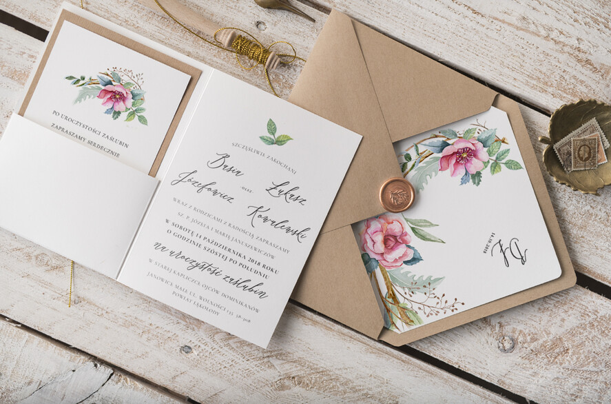 Zaproszenia ślubne Natura unikatowe zaproszenia na ślub z kwiatową grafiką 4