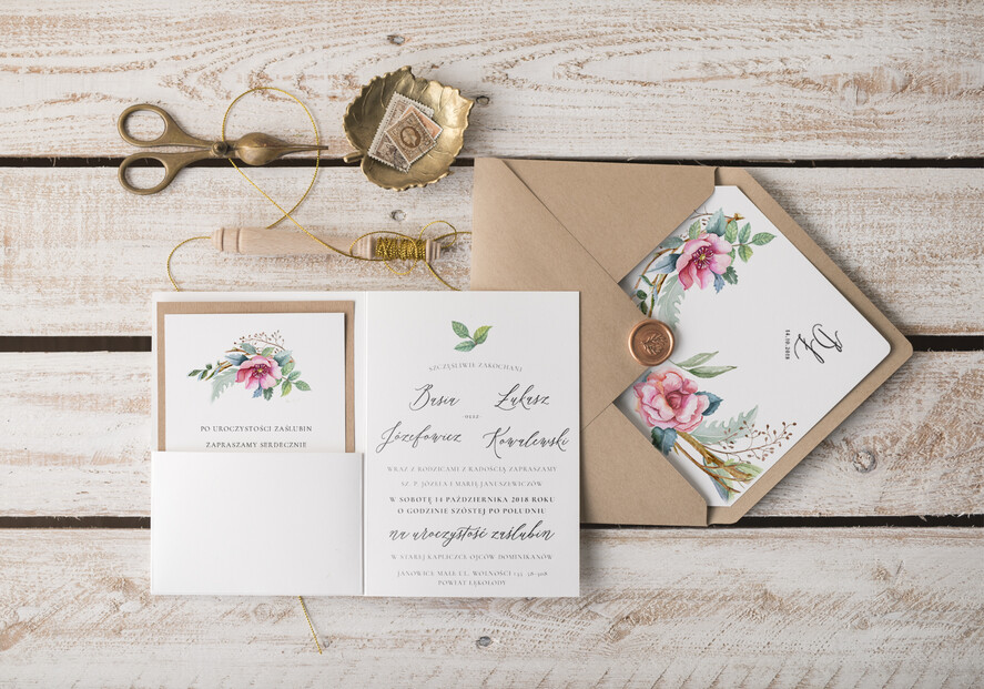 Zaproszenia ślubne Natura unikatowe zaproszenia na ślub z kwiatową grafiką 5