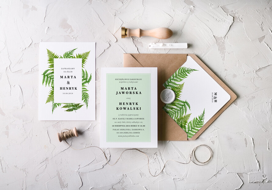Zaproszenia ślubne Natura Proste Zaproszenia Ślubne Paprocie Zaproszenia na Ślub Rustykalne Minimalistyczne Zaproszenie na Ślub 1