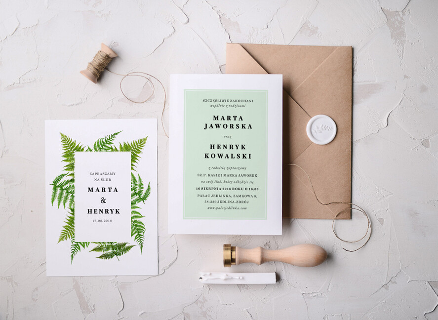 Zaproszenia ślubne Natura Proste Zaproszenia Ślubne Paprocie Zaproszenia na Ślub Rustykalne Minimalistyczne Zaproszenie na Ślub 5