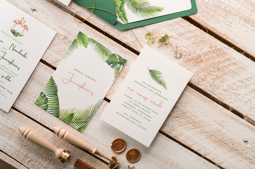 Zaproszenia ślubne Natura Zielone zaproszenia ślubne tropikanle - Szmaragdowe Zaproszenie na Ślub Monstera Tropiki Idealne na ślub żar tropików5