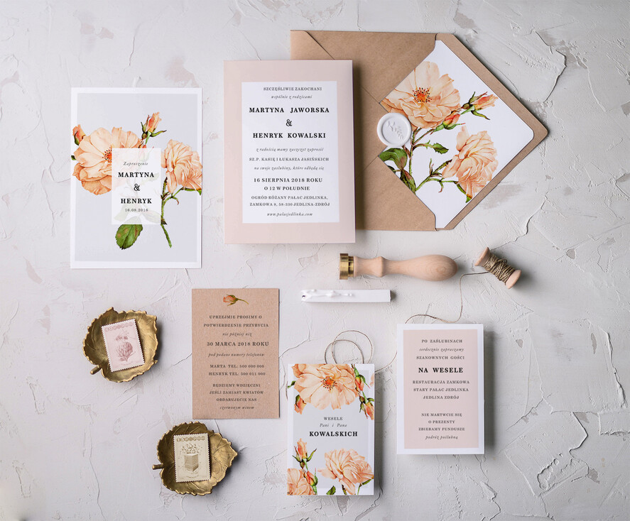 Zaproszenia ślubne Natura zaproszenia ślubne robione z oryginalnym motywem kwiatowym6