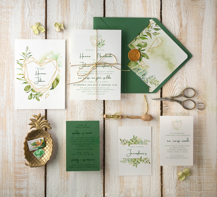 Zaproszenia ślubne Natura rustykalne zaproszenia ślubne geometryczne zaproszenia na ślub eukaliptus butelkowa zieleń2