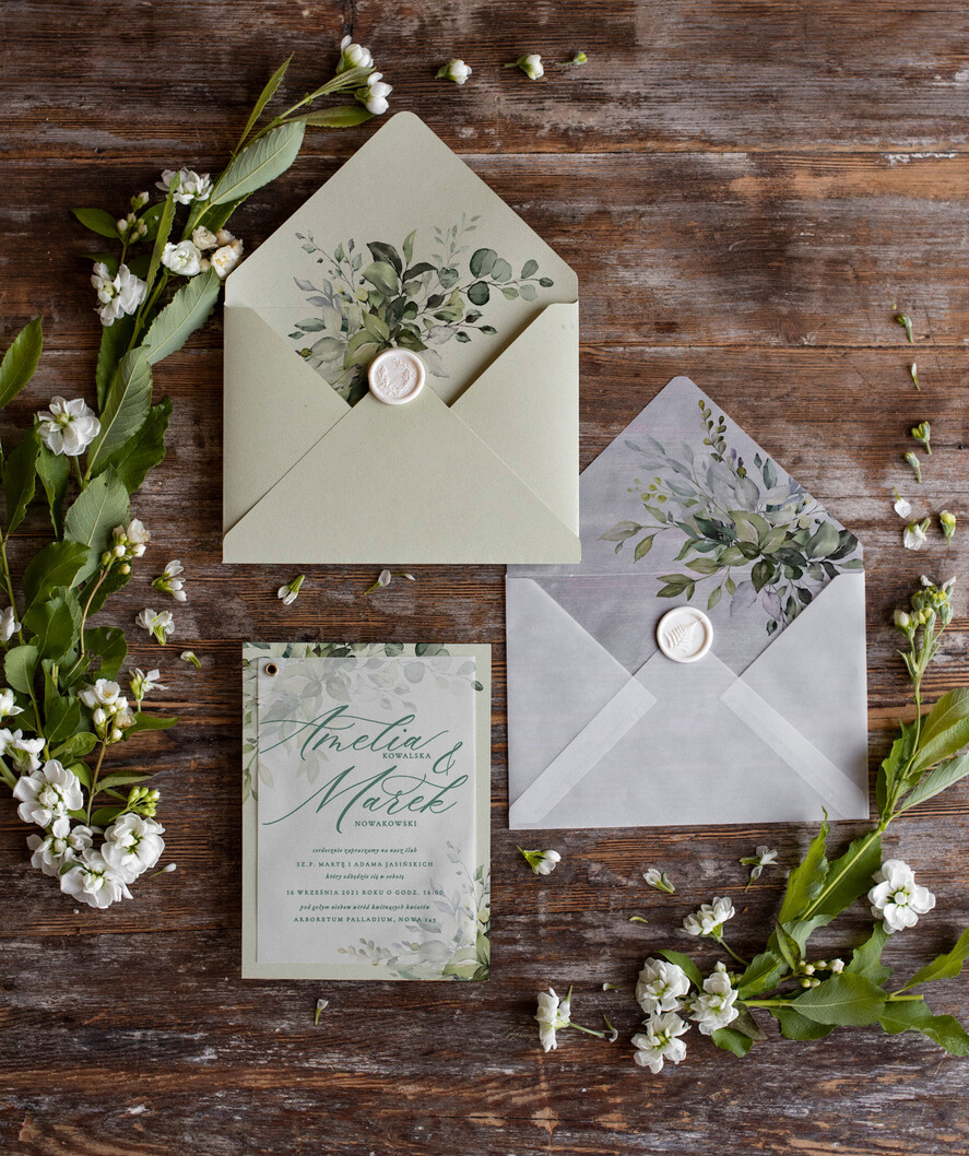 Zaproszenia ślubne Natura zielone zaproszenia na ślub rustykalny boho zaproszenia slubne z eukaliptusem i kalką1