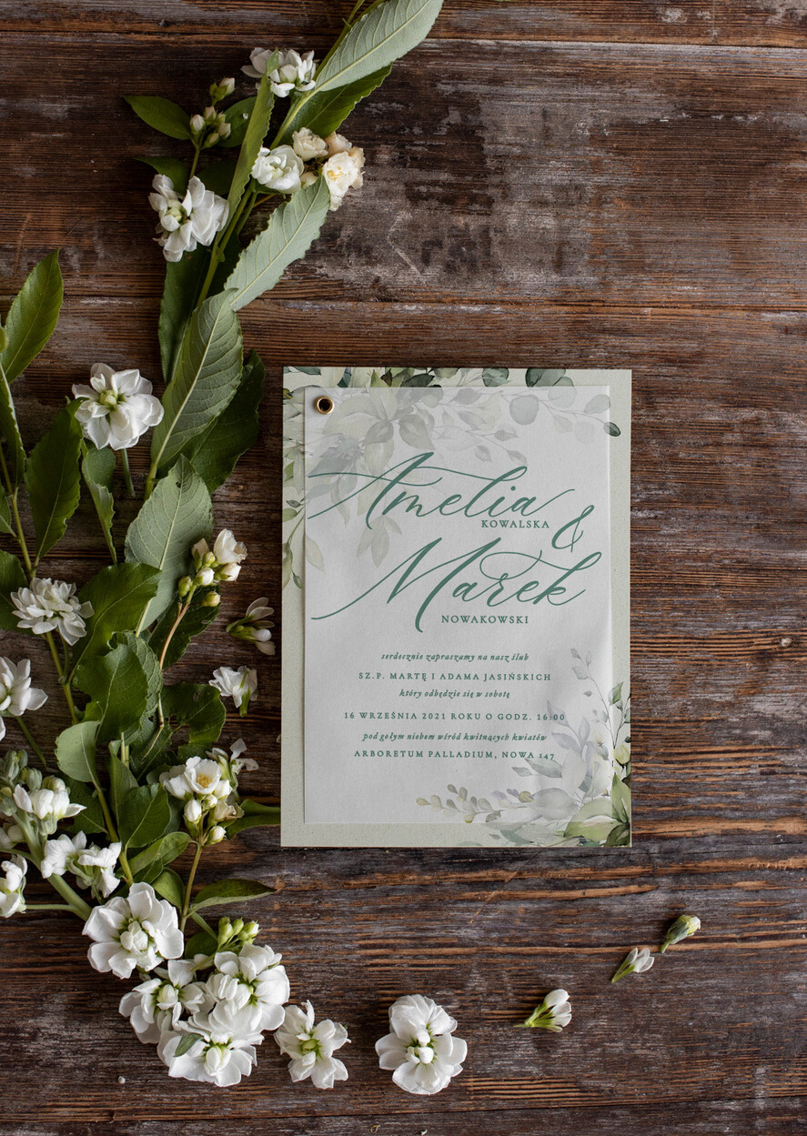 Zaproszenia ślubne Natura zielone zaproszenia na ślub rustykalny boho zaproszenia slubne z eukaliptusem i kalką3