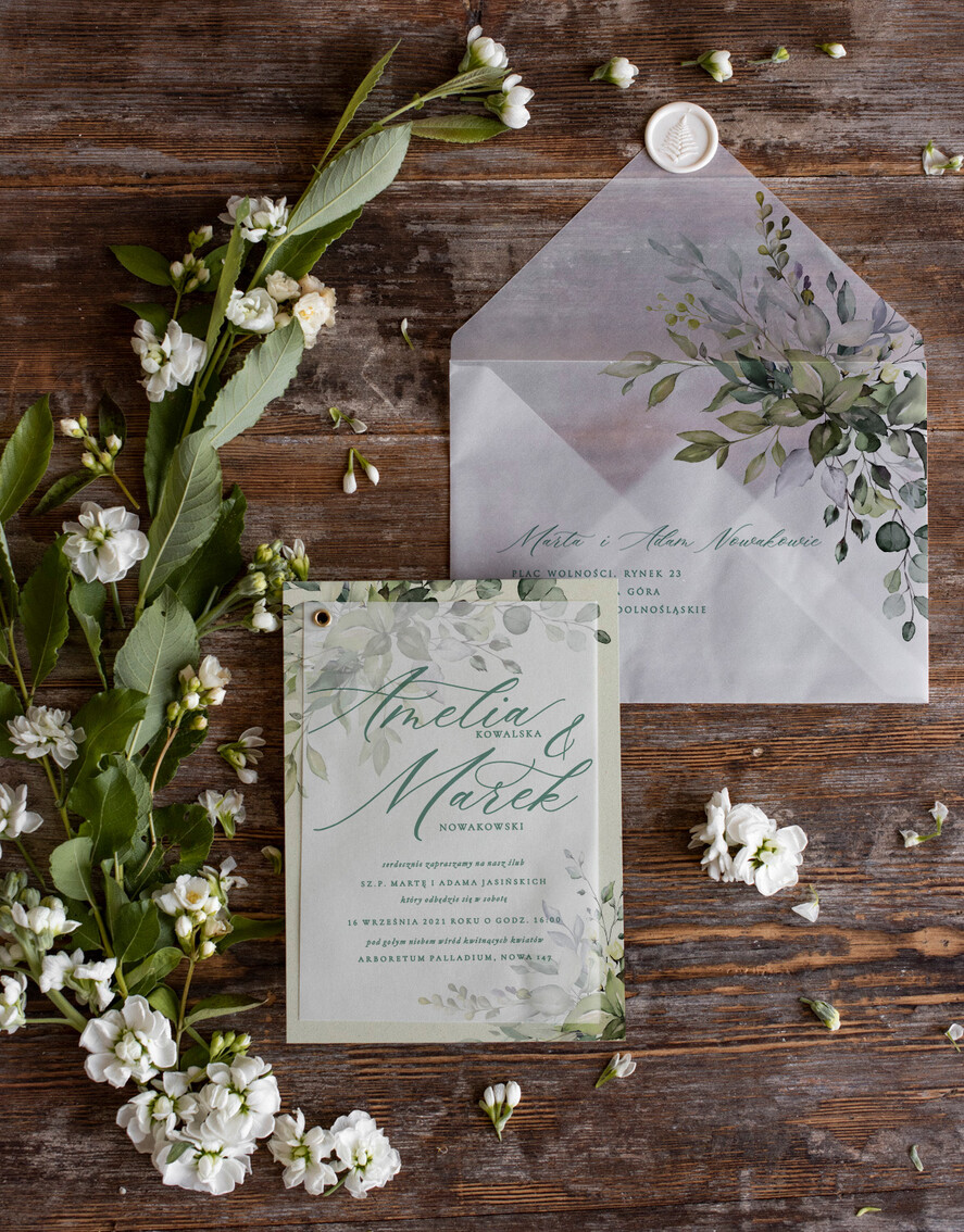 Zaproszenia ślubne Natura zielone zaproszenia na ślub rustykalny boho zaproszenia slubne z eukaliptusem i kalką5