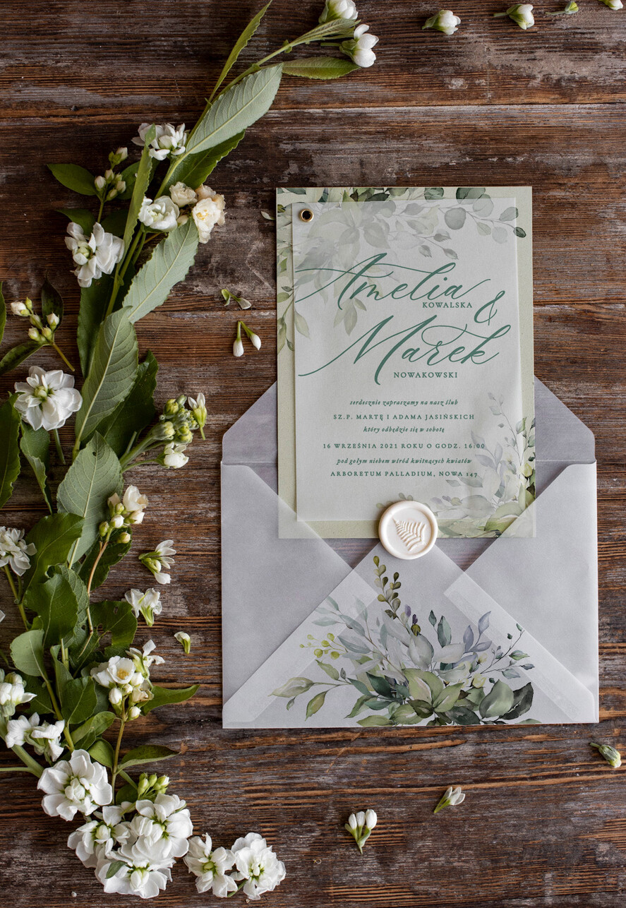 Zaproszenia ślubne Natura zielone zaproszenia na ślub rustykalny boho zaproszenia slubne z eukaliptusem i kalką6
