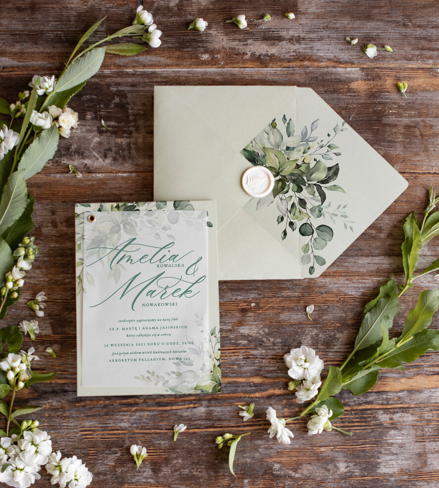 Zaproszenia ślubne Natura zielone zaproszenia na ślub rustykalny boho zaproszenia slubne z eukaliptusem i kalką7
