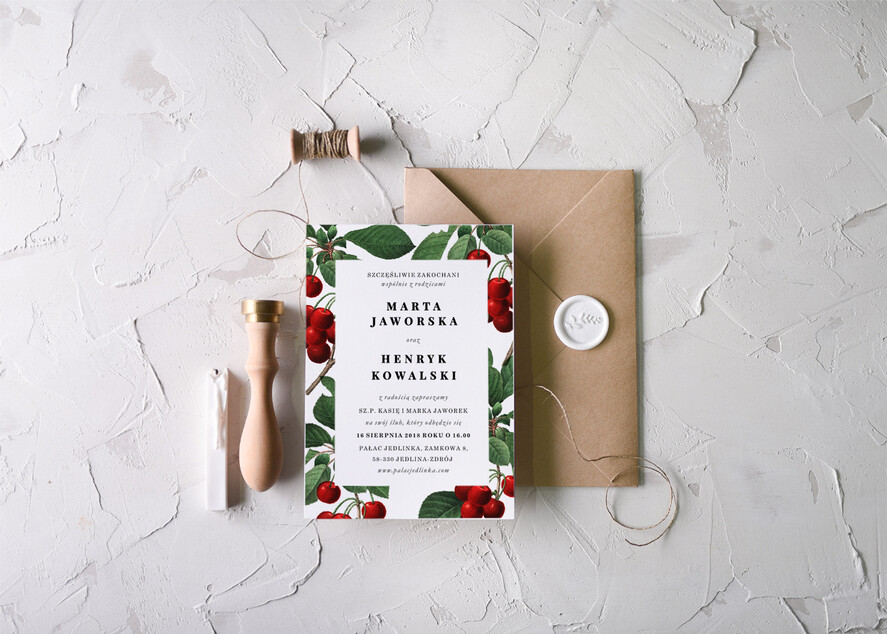 Zaproszenia ślubne Natura Proste Zaproszenia Ślubne Wisienki Zaproszenia na Ślub  Minimalistyczne Zaproszenie na Ślub Wiśnie2