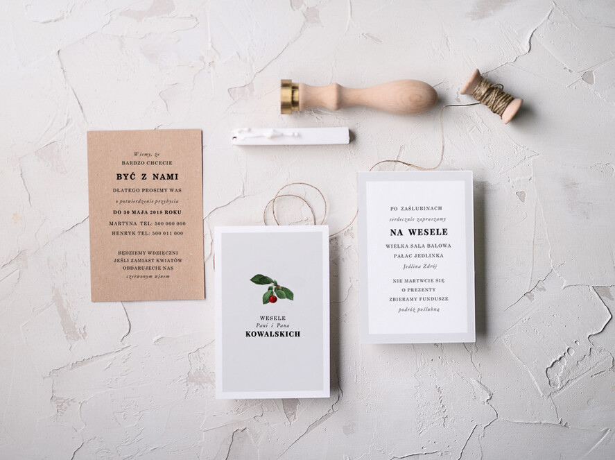 Zaproszenia ślubne Natura Proste Zaproszenia Ślubne Wisienki Zaproszenia na Ślub  Minimalistyczne Zaproszenie na Ślub Wiśnie3
