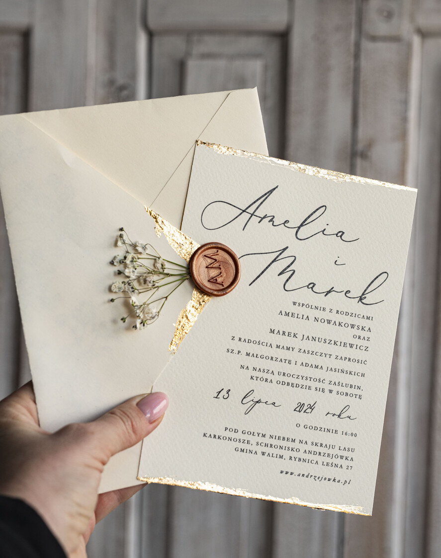 Zaproszenia ślubne Natura złocone zaproszenia ślubne Gipsówka naturalna zaproszenia na ślub, złote zaproszenie na ślub z suszoną gipsówką szyfonowa wstążka6