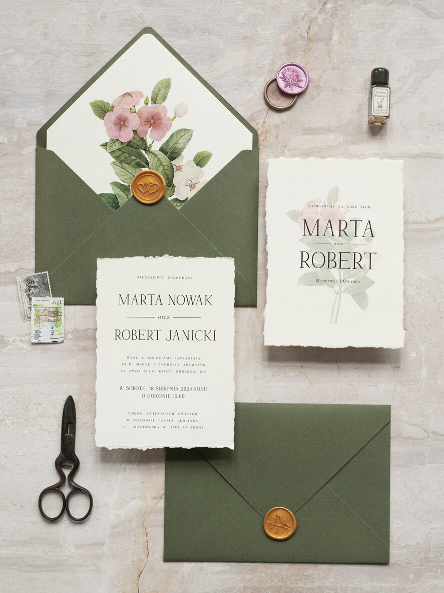 Zaproszenia ślubne Natura eleganckie zaproszenia ślubne, proste minimalistyczne zaproszenia na ślub, wydzierane krawędzie w zaproszeniach ślubnych, delikatne zaproszenia na ślub2