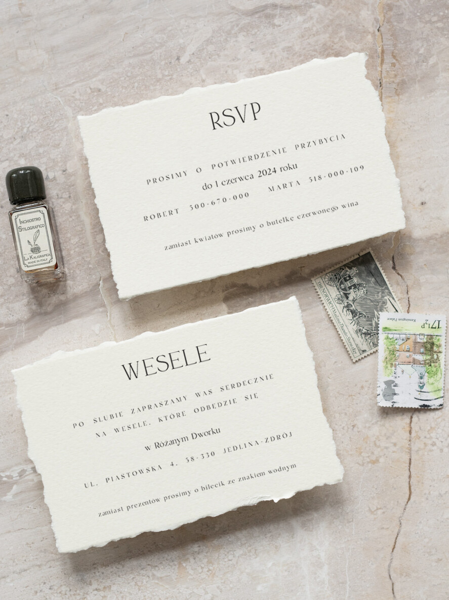 Zaproszenia ślubne Natura eleganckie zaproszenia ślubne, proste minimalistyczne zaproszenia na ślub, wydzierane krawędzie w zaproszeniach ślubnych, delikatne zaproszenia na ślub3