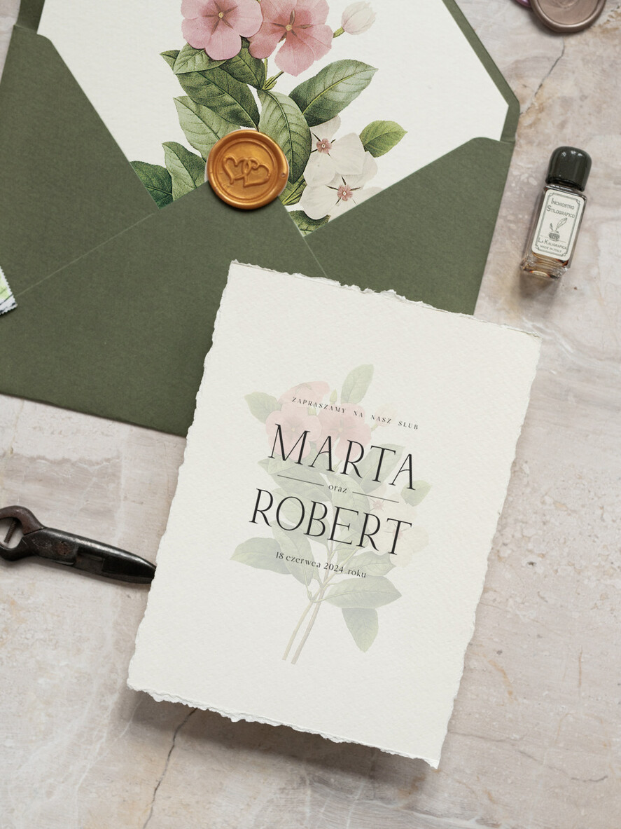 Zaproszenia ślubne Natura eleganckie zaproszenia ślubne, proste minimalistyczne zaproszenia na ślub, wydzierane krawędzie w zaproszeniach ślubnych, delikatne zaproszenia na ślub6