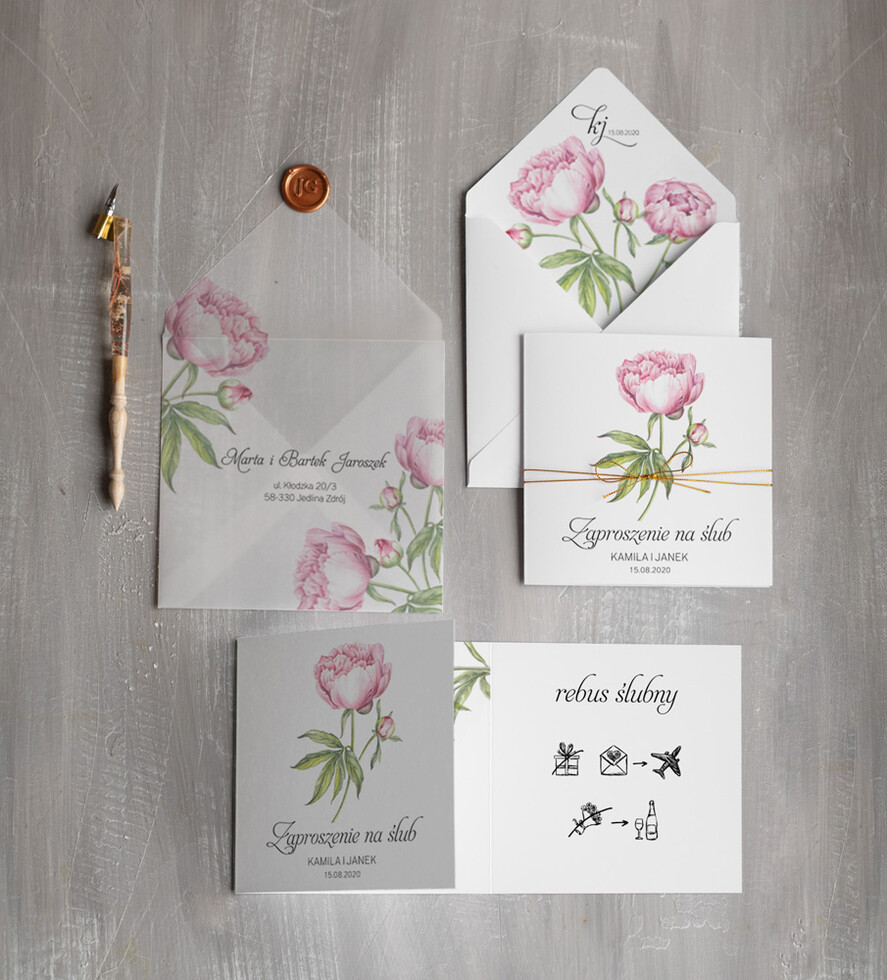 Zaproszenia ślubne Natura zaproszenia na slub peonie, zawiadomienia ślubne rustykalne boho1