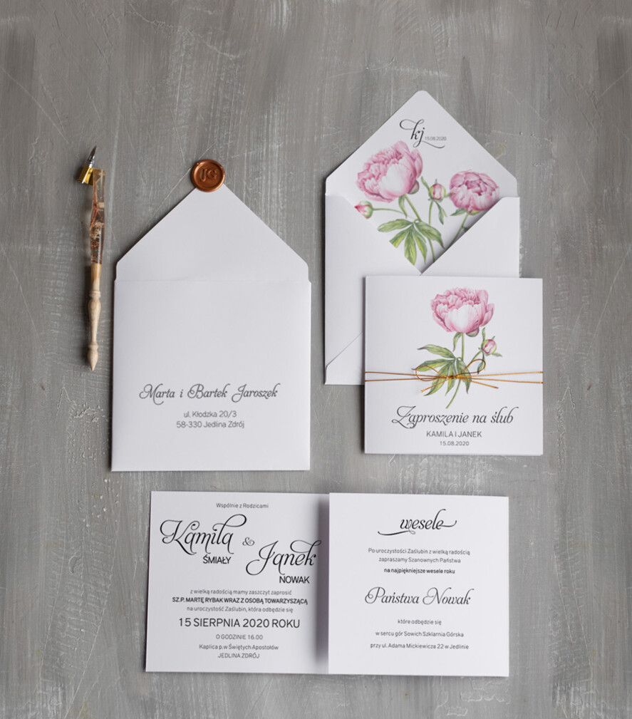 Zaproszenia ślubne Natura zaproszenia na slub peonie, zawiadomienia ślubne rustykalne boho12