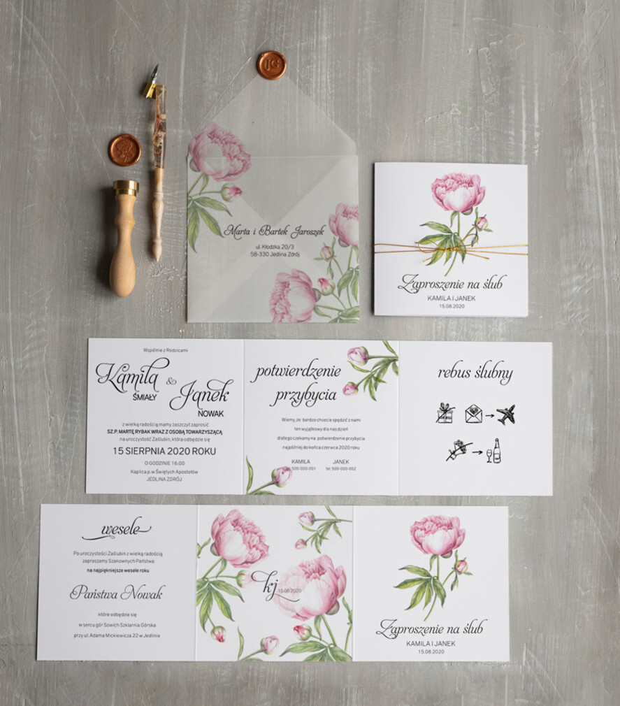 Zaproszenia ślubne Natura zaproszenia na slub peonie, zawiadomienia ślubne rustykalne boho2