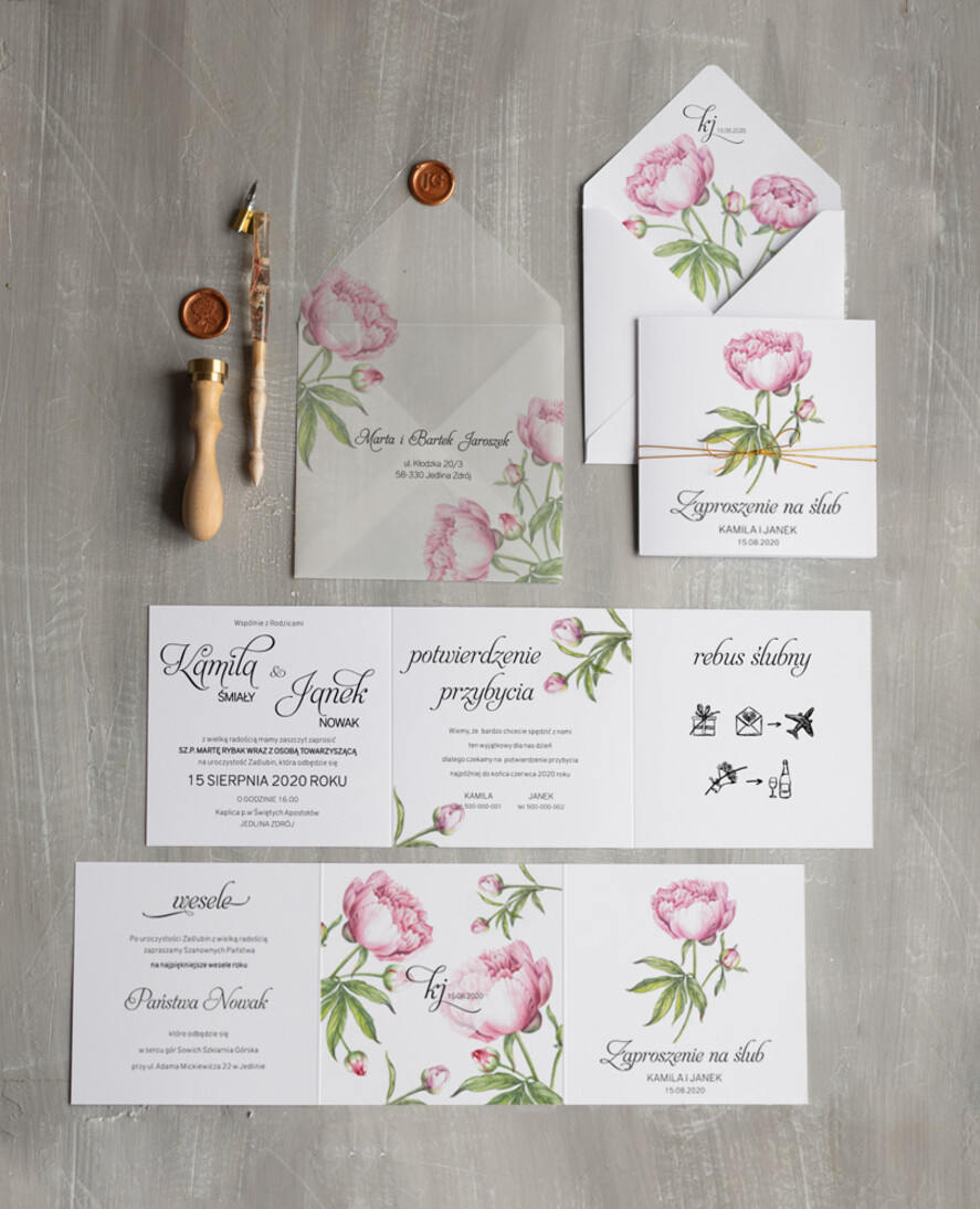 Zaproszenia ślubne Natura zaproszenia na slub peonie, zawiadomienia ślubne rustykalne boho3