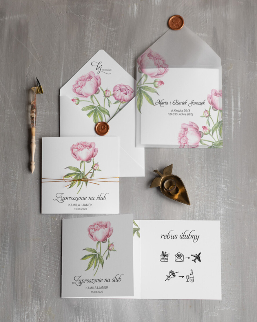 Zaproszenia ślubne Natura zaproszenia na slub peonie, zawiadomienia ślubne rustykalne boho0