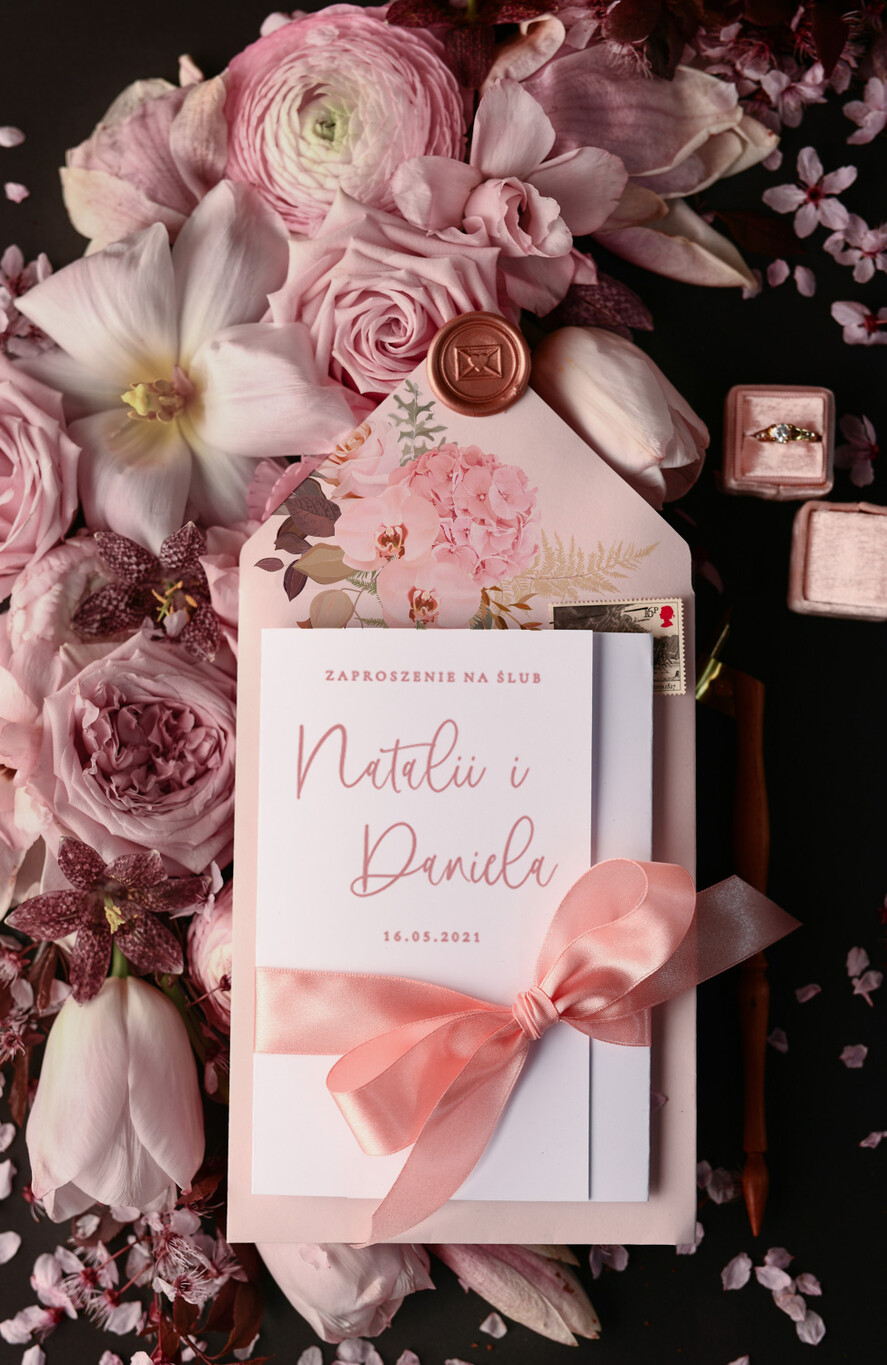 Zaproszenia ślubne Natura Proste Boho Zaproszenia Ślubne Kwiaty  Kokarda Zaproszenia na Ślub Delikatne Zaproszenie Ślubne2