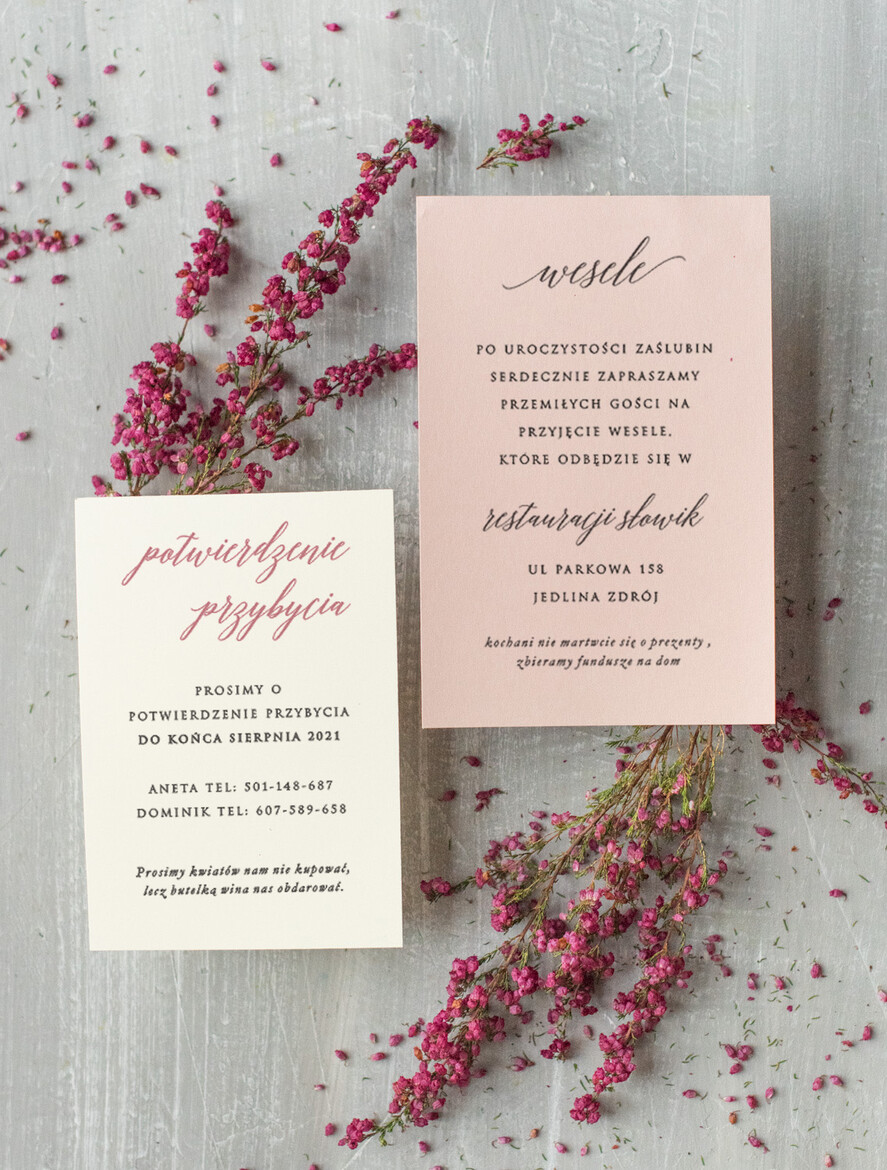 Zaproszenia ślubne Natura rustykalne Zaproszenia ślubne wrzosy naturalne Zaproszenie na ślub boho wrzos lakowany i kalkowa przeźroczysta koperta2