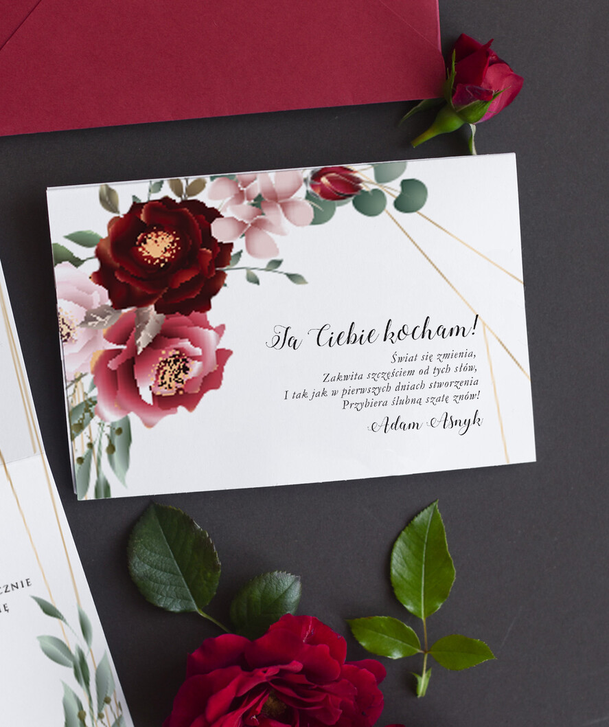 Zaproszenia ślubne Natura Proste Boho Zaproszenia Ślubne Kwiaty Róże  Minimalistyczne Zaproszenia na Ślub Delikatne Zaproszenie Ślubne bordowe3