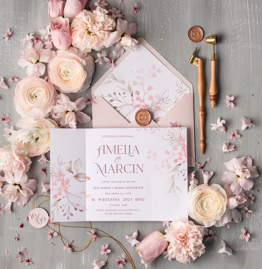 Zaproszenia ślubne Natura proste zaproszenia ślubne, zaproszenia na ślub z kwiatami, minimalistyczne zaproszenia slubne, 2