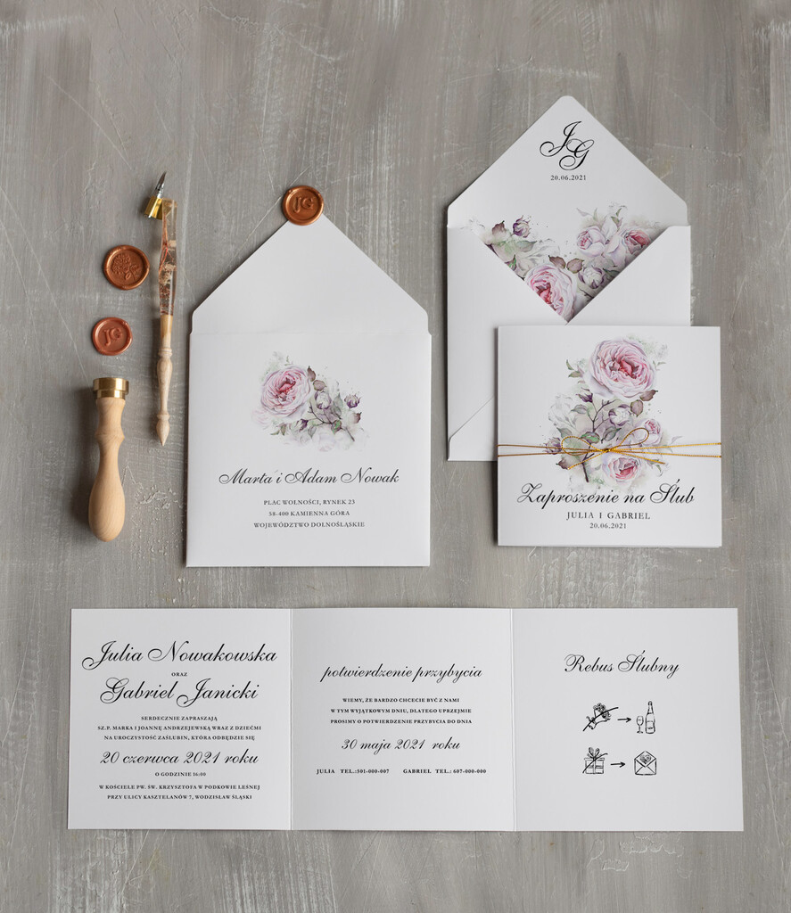 Zaproszenia ślubne Natura robione ręcznie zaproszenia ślubne inspirowane kwiatami róży 3