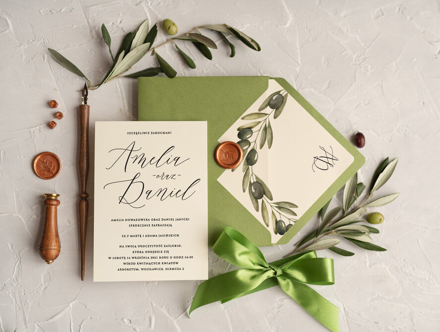 Zaproszenia ślubne Natura rustykalne zaproszenia ślubne Oliwki zaproszenia na ślub z naturalną Gałązką Oliwkową zielone zaproszenie na ślub Toskania Oliwka8