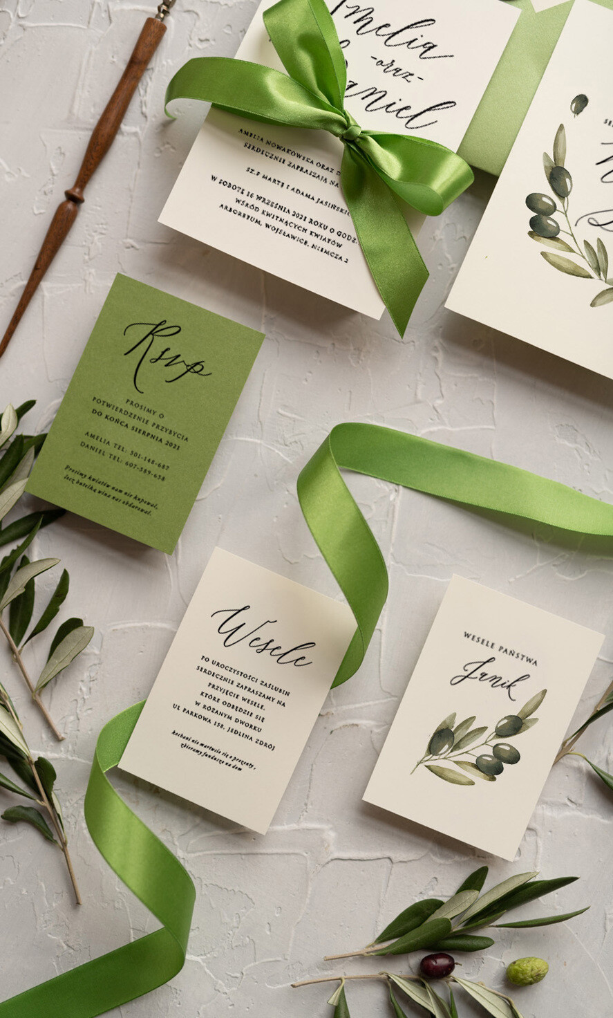 Zaproszenia ślubne Natura rustykalne zaproszenia ślubne Oliwki zaproszenia na ślub z naturalną Gałązką Oliwkową zielone zaproszenie na ślub Toskania Oliwka3