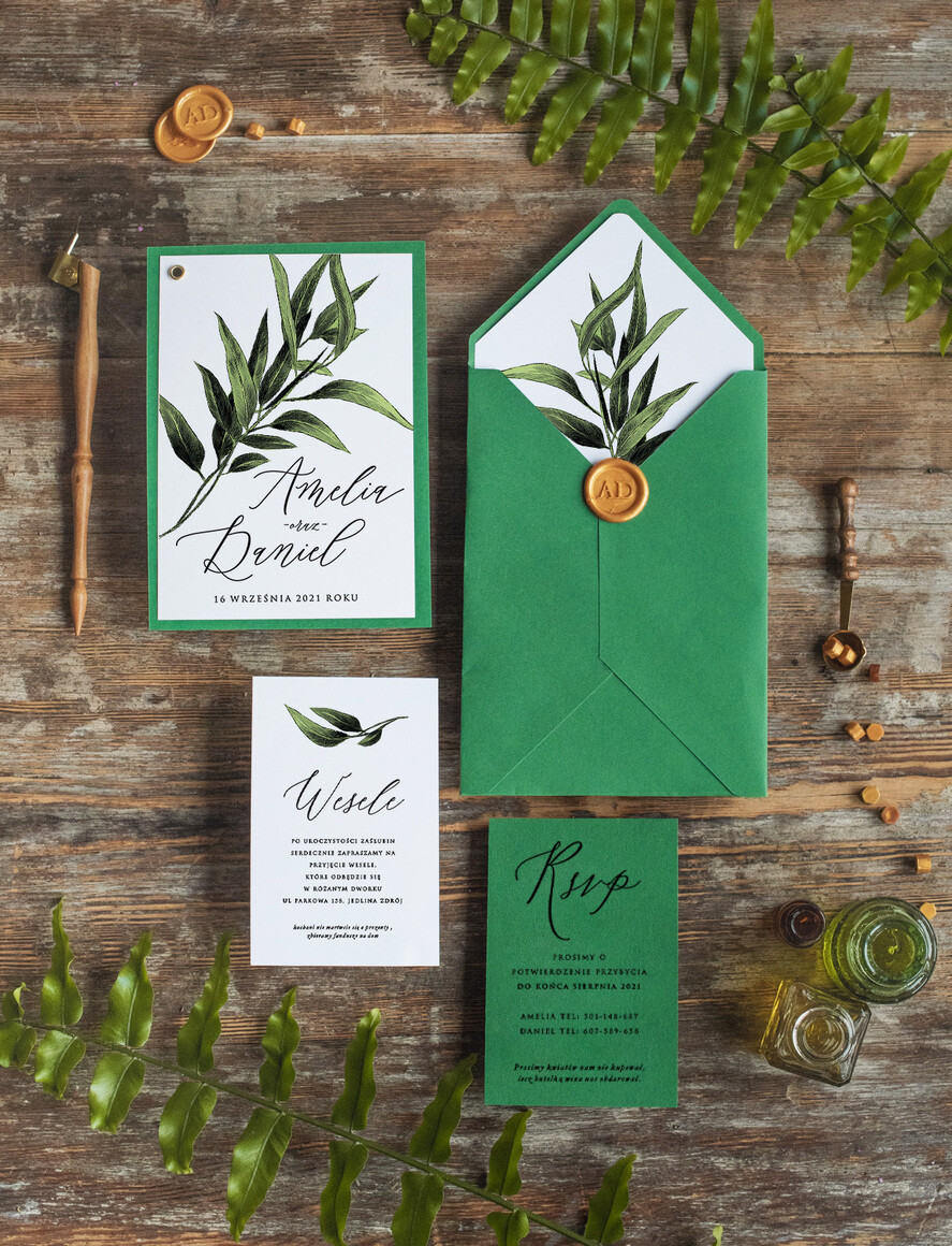 Zaproszenia ślubne Natura rustykalne zaproszenia na ślub eukaliptus szmaragdowe zaproszenia ślubne  Proste Eukaliptus Zaproszenia Ślubne Minimalistyczne5