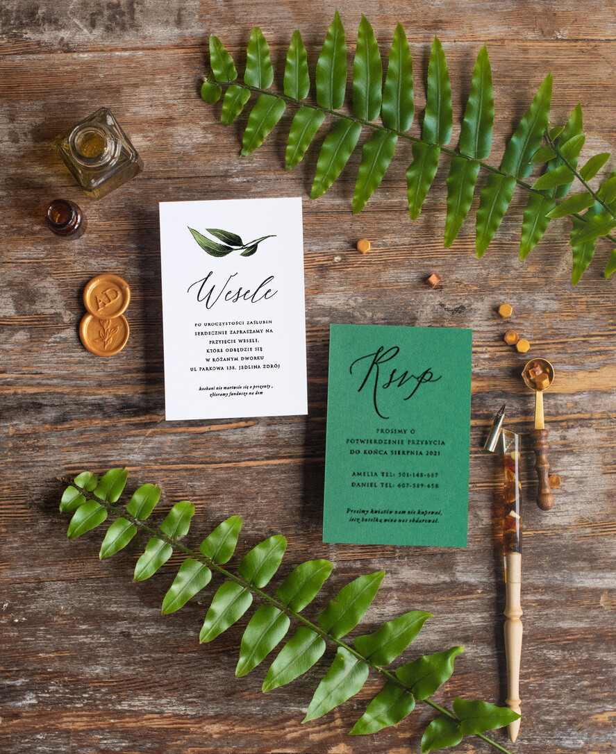 Zaproszenia ślubne Natura rustykalne zaproszenia na ślub eukaliptus szmaragdowe zaproszenia ślubne  Proste Eukaliptus Zaproszenia Ślubne Minimalistyczne6